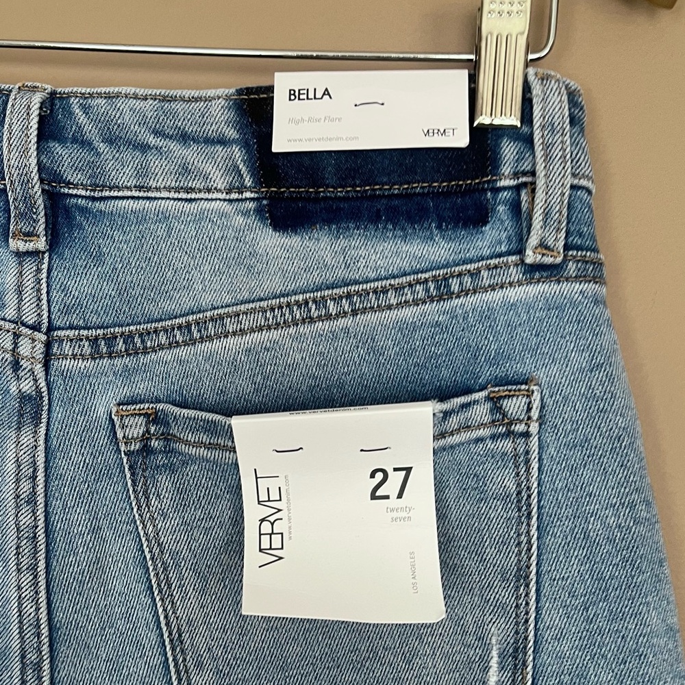 {Vervet} Bella High-Rise Flare Distressed Jeans in Blue - Womens 27 - NWT - Picture 7 of 13